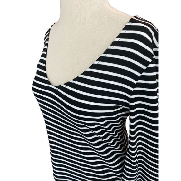 Small Banana Republic Black and White Striped V-Neck Flare Sleeve Dress - Picture 2 of 6